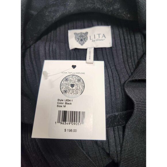 Lita By Ciara RIB COTTON BLEND POLO MINIDRESS IN BLACK Size M. B30 - Picture 5 of 6